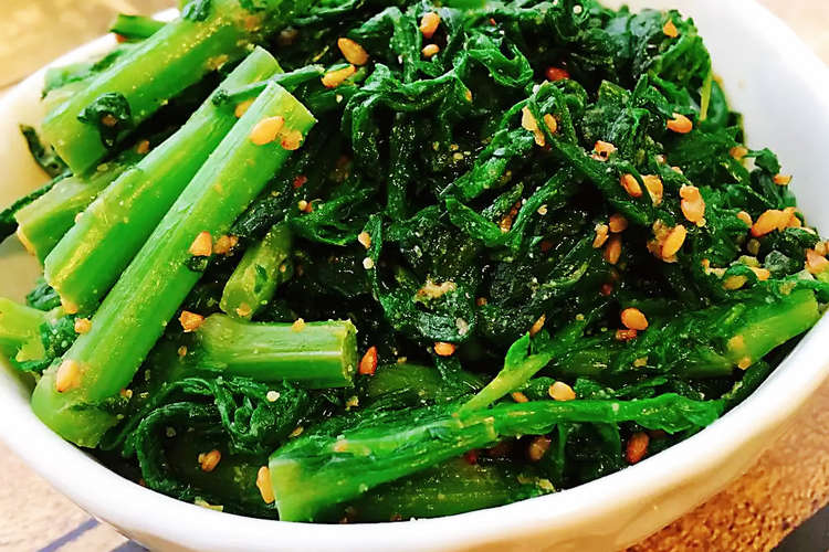 簡単 ごま油香る 春菊のごま和え レシピ 作り方 By めぐみの郷 クックパッド 簡単おいしいみんなのレシピが361万品