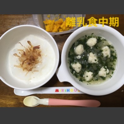 8ヶ月☆お粥と鶏団子のスープの写真