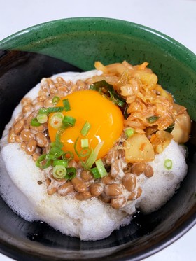ふわふわ卵の納豆ご飯キムチ添え★