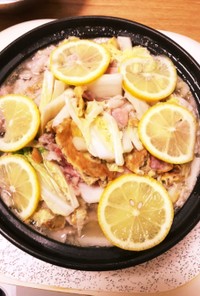 腸まで届く卵焼き豚バラ白菜の塩レモン鍋