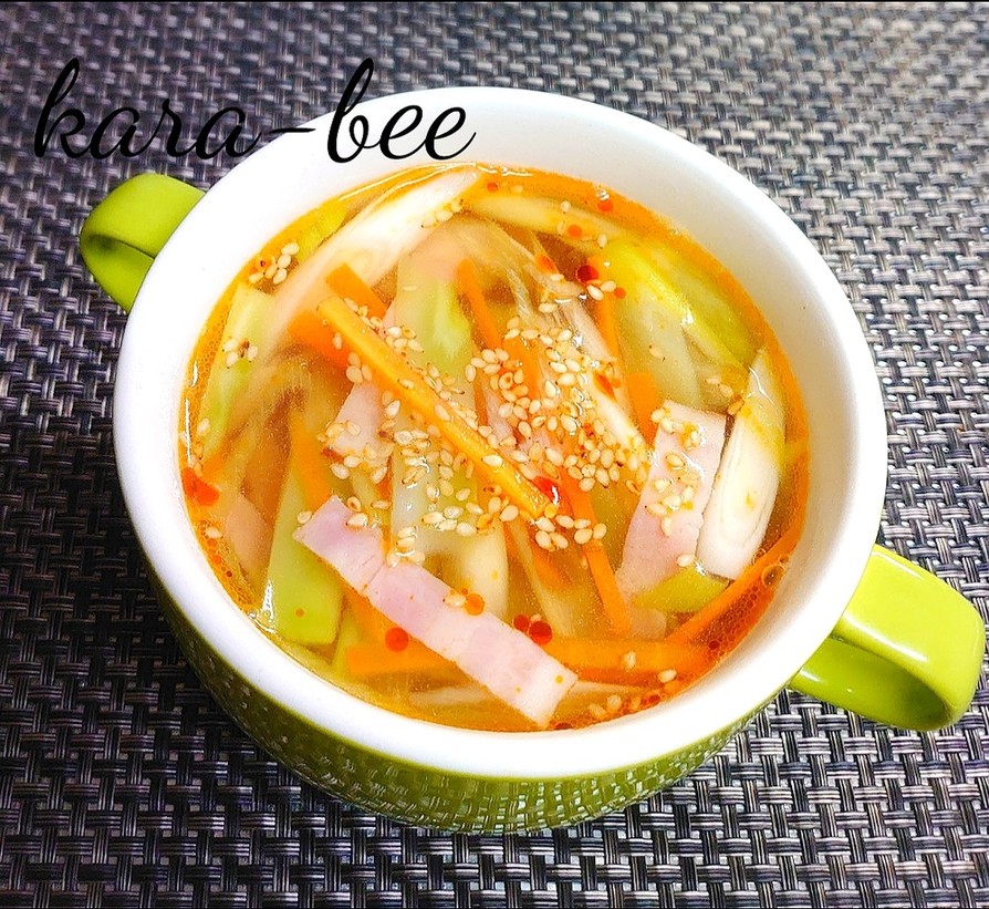 ブロッコリーの茎で節約ピリ辛中華スープ の画像