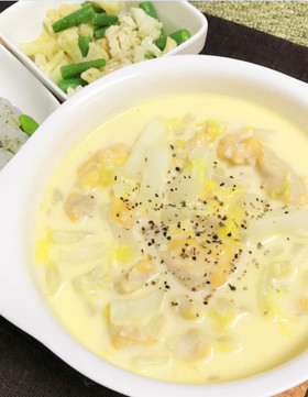 レンジで簡単白菜鶏むね肉のチーズスープ