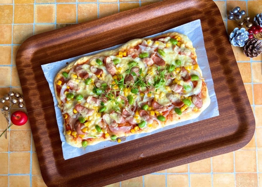 HBピザ生地で☆ソーセージと枝豆のピザの画像
