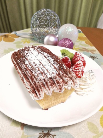 厚切りバームで☆10分簡単切り株ケーキの写真