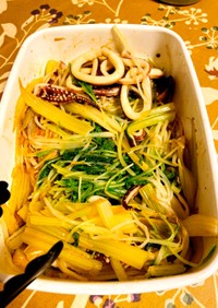 作り置きセロリとイカ、水菜の中華風ナムル