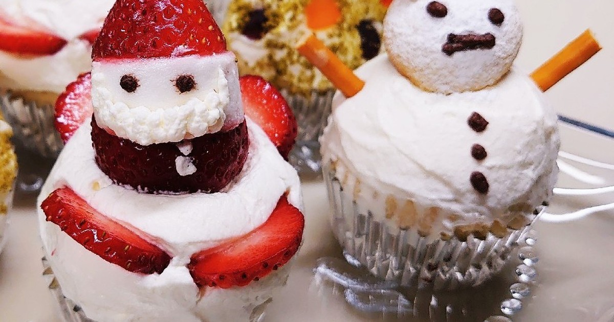 クリスマスカップケーキ／サンタと雪だるま