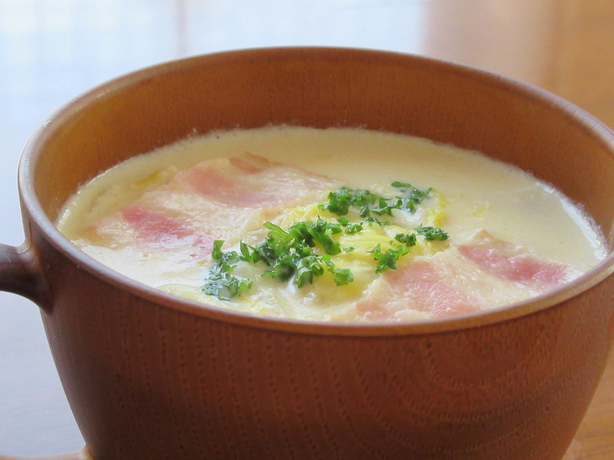ベーコンと白菜の豆乳クリームスープの画像