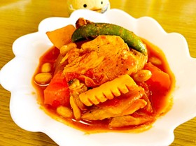 根菜とむね肉のとろけるチーズトマト煮