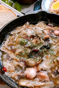 米油で牡蠣とタコの和風アヒージョ