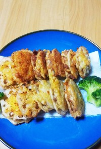 鶏ももをサンドした蓮根フライ