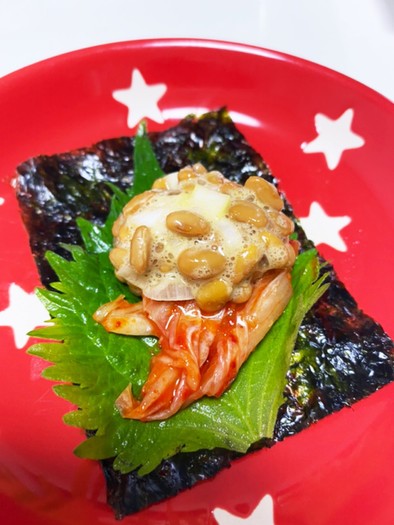 韓国海苔に大葉キムチ納豆！簡単おつまみ♡の写真
