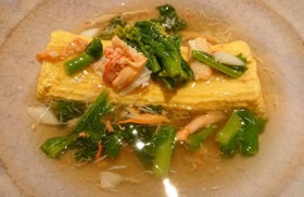 蟹と菜の花の豆乳オムレツ