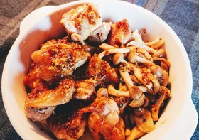 鶏肉としめじの蜂蜜マスタード煮