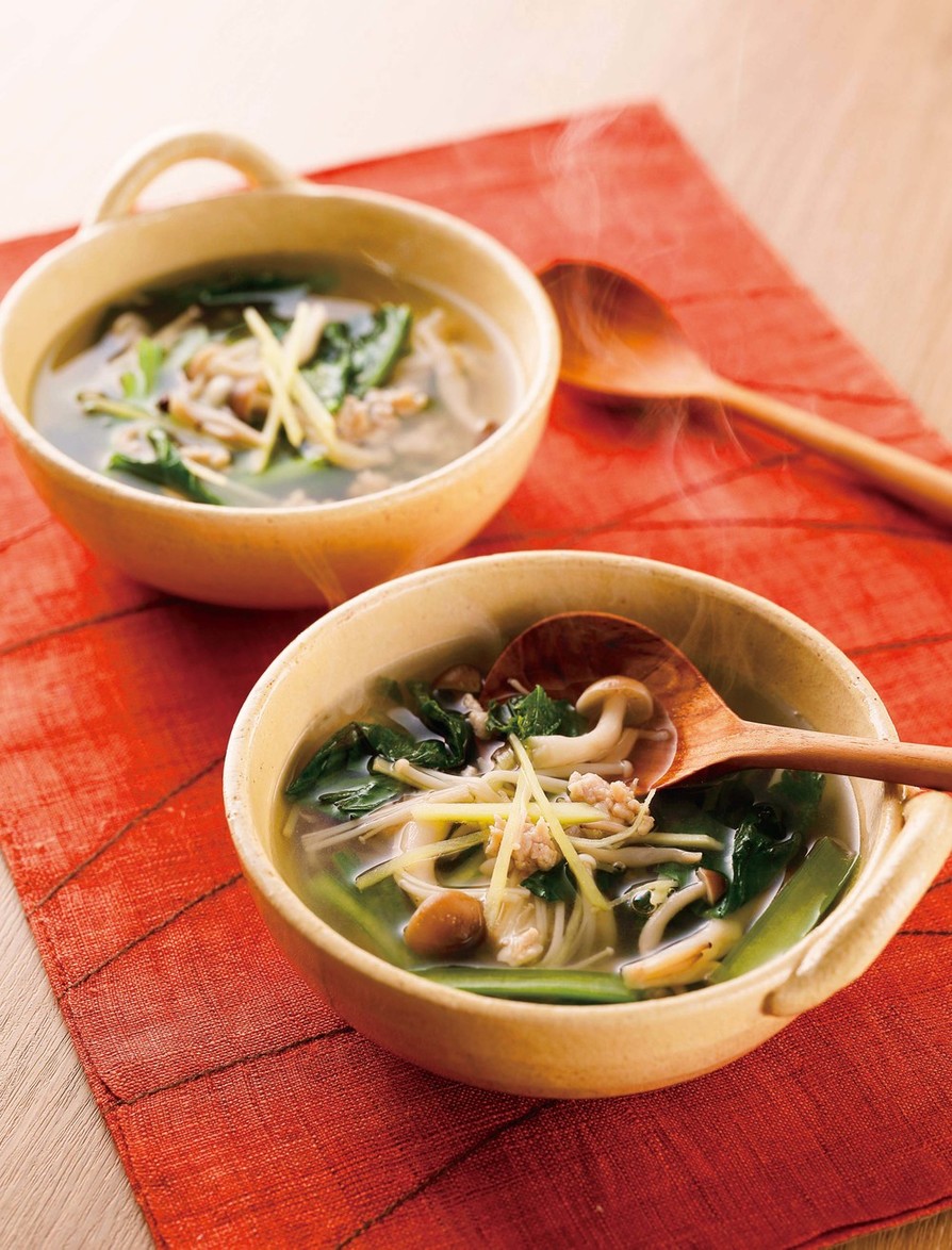 きのこと小松菜のしょうがホットスープの画像