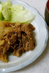 ❄牛肉の韓国風炒め&タマネギと卵の味噌汁
