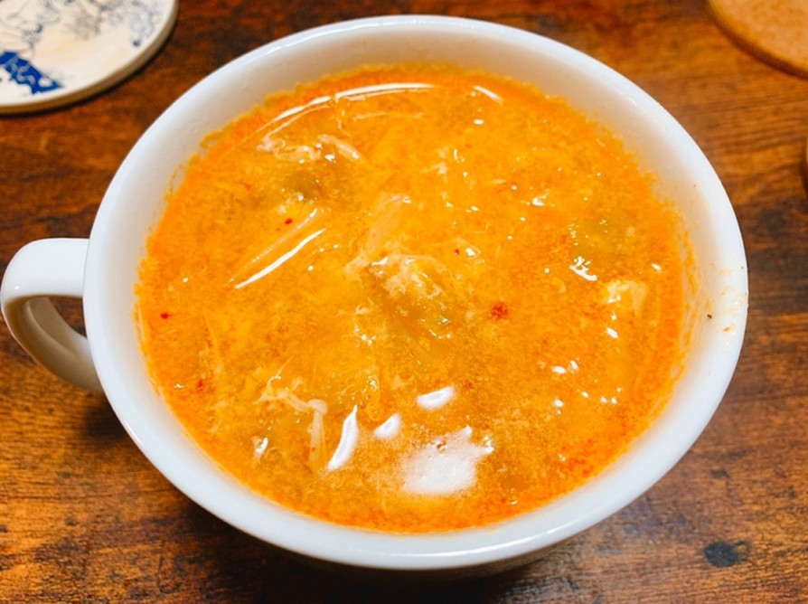 白菜と玉ねぎのプチっとかき玉キムチスープの画像