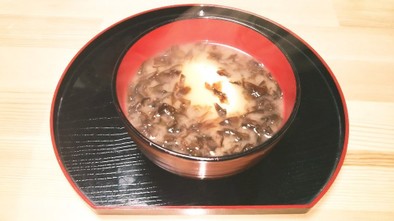 身体温まる(о´∀`о)お餅と海苔味噌汁の写真