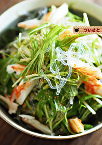 海藻麺で✧水菜とカニカマのごま酢和え
