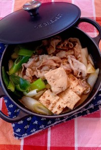 焼き豆腐と豚肉のすき焼き風煮