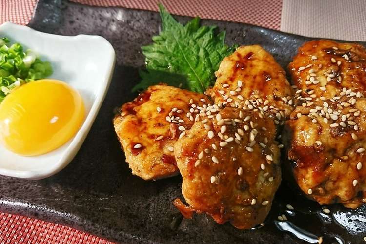 鶏つくねの照り焼き 卵の黄身添え レシピ 作り方 By 38skitchen クックパッド