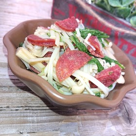 レンジで簡単、水菜とえのきとサラミ和え
