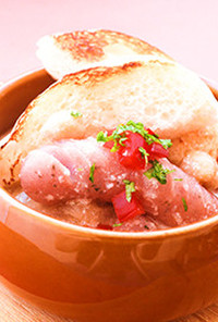 ひよこ豆とソーセージのヨーグルトスープ