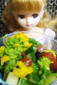 リカちゃん♡菜の花レタス胡瓜トマトサラダ