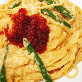 とびっことインゲンの豆乳クリームパスタ