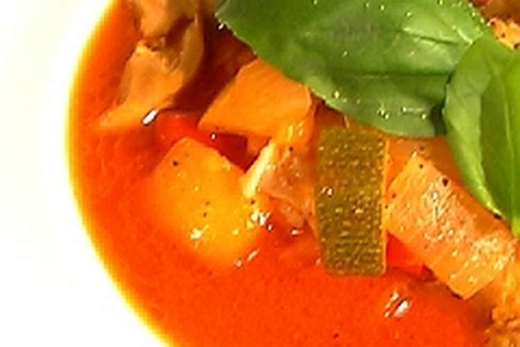 夏野菜とチキンのトマトスープ バジル添え レシピ 作り方 By Sugarlesscat クックパッド 簡単おいしいみんなのレシピが360万品