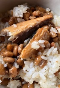 納豆とサバの味噌煮のご飯