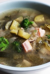 緑の野菜(小松菜ブロッコリー等)のスープ