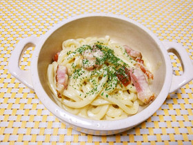 電子レンジで簡単♡濃厚カルボナーラうどん