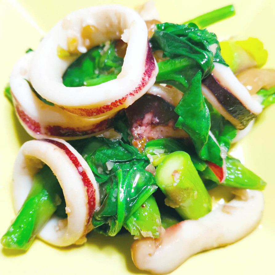 イカと春っぽい野菜の生姜オイル炒めの画像