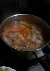ぶたしゃぶ後の根菜和風スープ