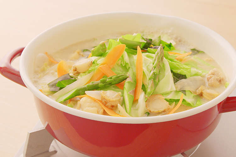 春キャベツとベビーホタテのごま豆乳鍋 レシピ 作り方 By ミツカン クックパッド 簡単おいしいみんなのレシピが373万品