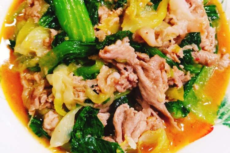 チンゲン菜と豚肉の豆板醤炒め煮 レシピ 作り方 By カラオケ大好きさん クックパッド 簡単おいしいみんなのレシピが375万品