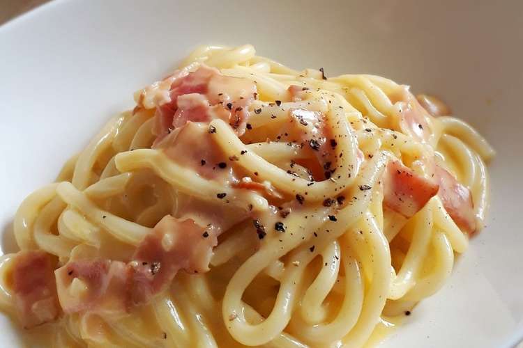 簡単ランチ 全卵でうどんカルボナーラ レシピ 作り方 By 桃のやさしい薫り クックパッド 簡単おいしいみんなのレシピが354万品