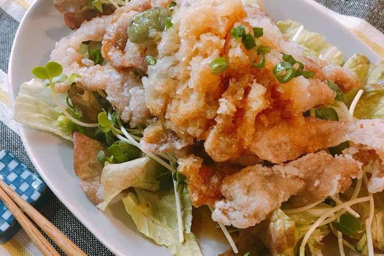 豚こまサクサク揚げ 青じそおろしポン酢 レシピ 作り方 By Mari 314 クックパッド 簡単おいしいみんなのレシピが352万品