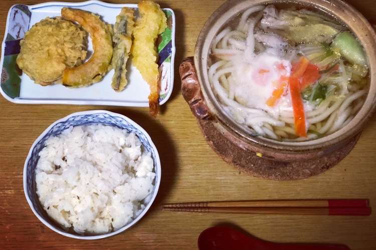 今日のお昼ご飯 鍋焼きうどん定食 レシピ 作り方 By みりま クックパッド
