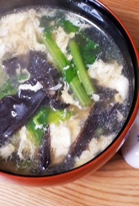 生きくらげとかぶの葉の簡単中華スープ