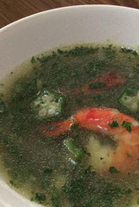 妊活応援レシピ　オクラとエビのスープ