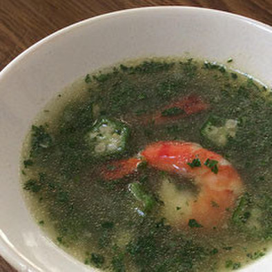 妊活応援レシピ　オクラとエビのスープの写真