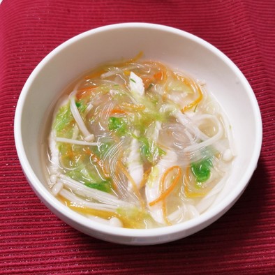 レタスとえのきの麺風食べるスープ☆鶏ガラの写真