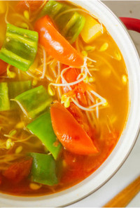 中華風のもやしトマトスープ