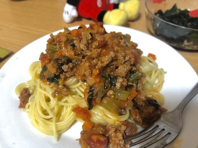 野菜たっぷりミートソーススパゲッティの写真