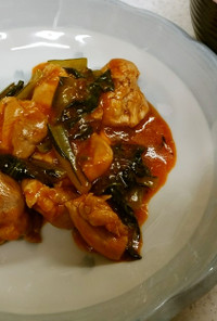 鶏肉と小松菜のケチャップあんかけ&味噌汁