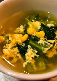 チンゲンサイ コーン 卵の簡単中華スープ