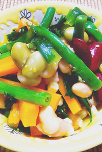 お豆さんと野菜があますっぱい温サラダ