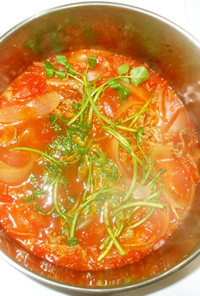 クレソン牛肉のトマトスープ♪簡単トマト缶