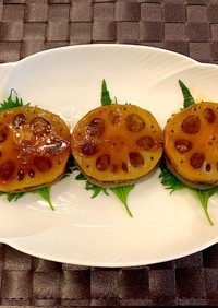レンコンの挟み焼き　柚子胡椒タレ